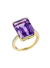 14K Yellow Gold, Amethyst & 0.13 TCW Diamond Ring