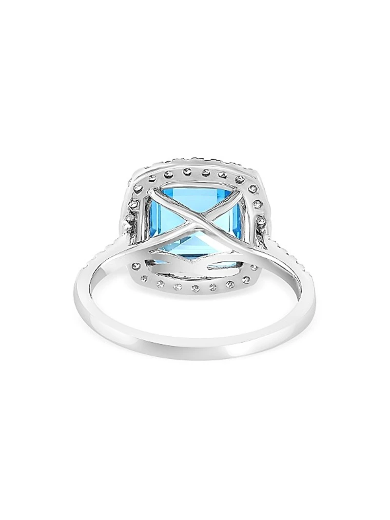 14K White Gold, Blue Topaz & 0.45 TCW Diamond Halo Ring