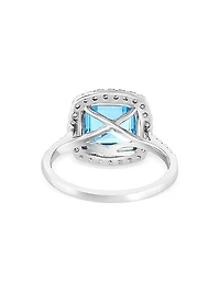 14K White Gold, Blue Topaz & 0.45 TCW Diamond Halo Ring