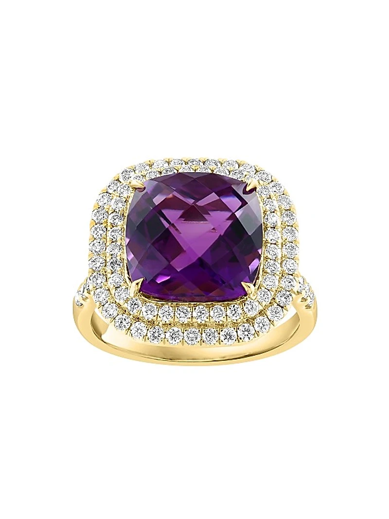 14K Yellow Gold, Amethyst & 0.77 TCW Diamond Halo Ring