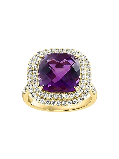 14K Yellow Gold, Amethyst & 0.77 TCW Diamond Halo Ring
