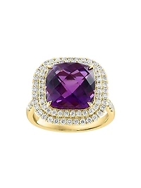 14K Yellow Gold, Amethyst & 0.77 TCW Diamond Halo Ring