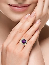14K Yellow Gold, Amethyst & 0.77 TCW Diamond Halo Ring