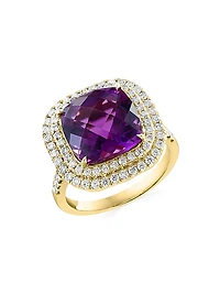 14K Yellow Gold, Amethyst & 0.77 TCW Diamond Halo Ring