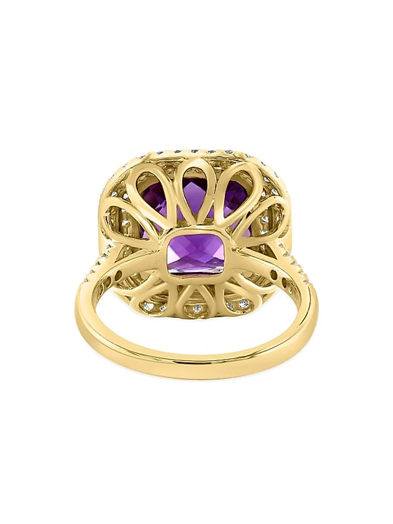 14K Yellow Gold, Amethyst & 0.77 TCW Diamond Halo Ring
