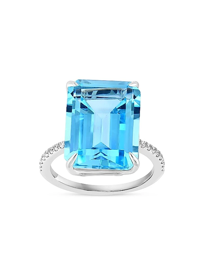 14K White Gold, Blue Topaz & 0.13 TCW Diamond Ring