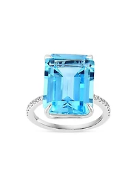 14K White Gold, Blue Topaz & 0.13 TCW Diamond Ring