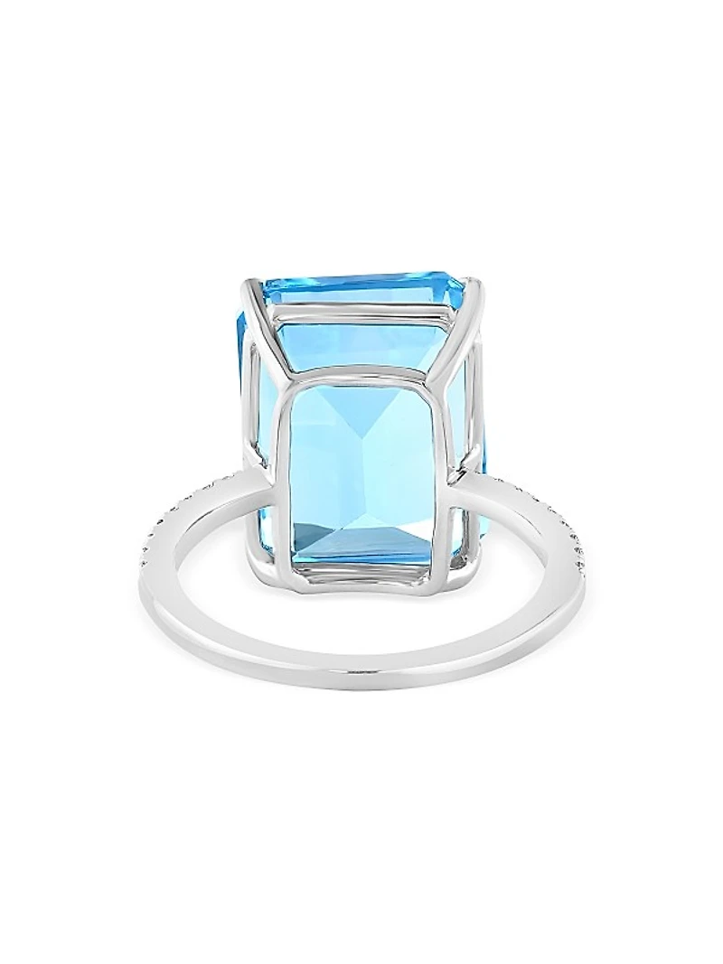 14K White Gold, Blue Topaz & 0.13 TCW Diamond Ring