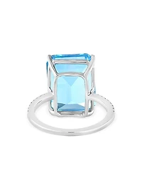 14K White Gold, Blue Topaz & 0.13 TCW Diamond Ring