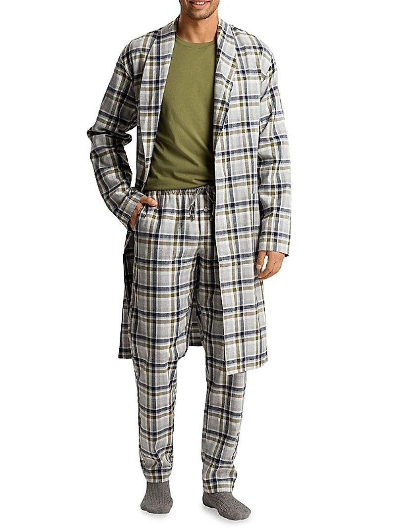 Cozy Comfort Check Cotton Tie-Waist Robe