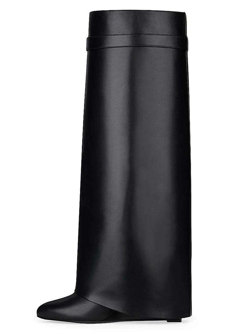 Shark Lock Leather Boots with Wide Calf