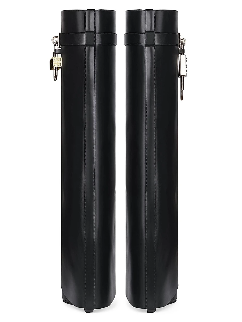 Shark Lock Leather Boots with Wide Calf