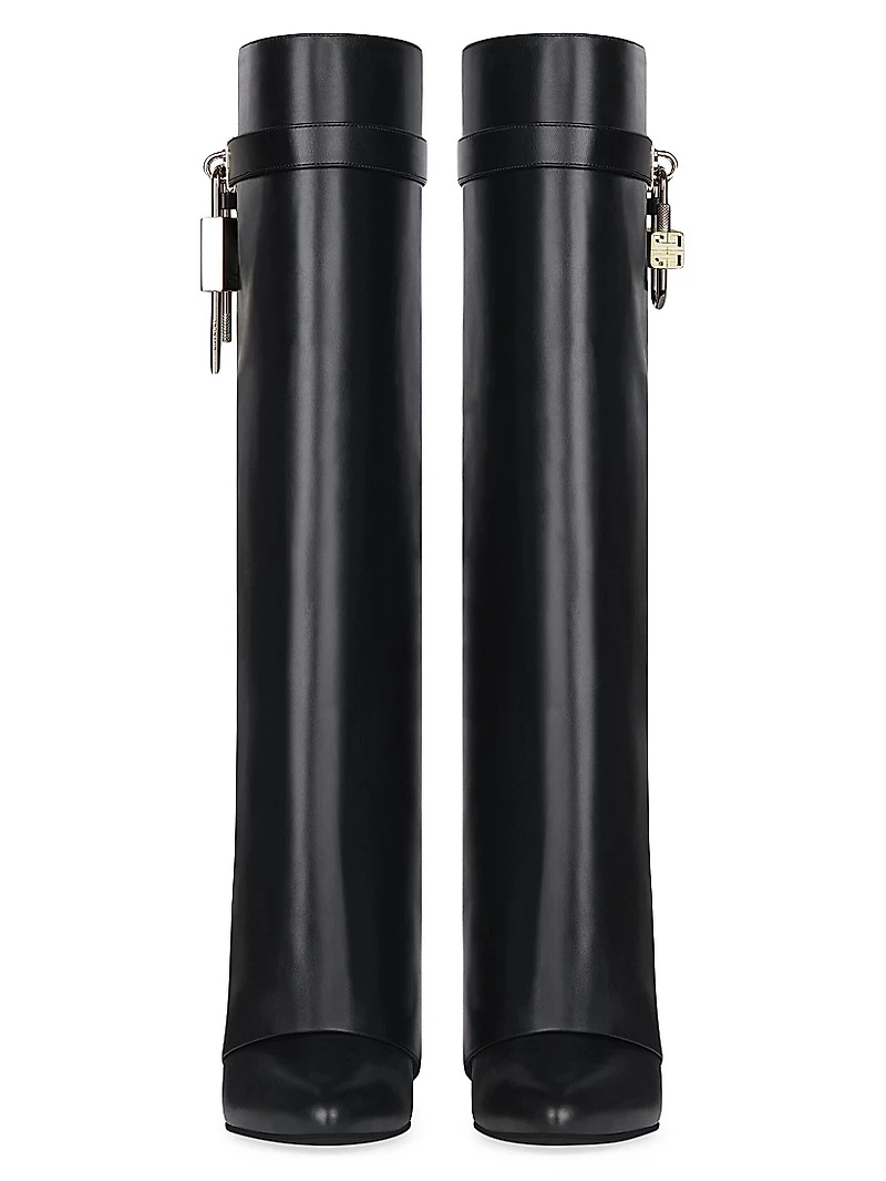 Shark Lock Leather Boots with Wide Calf