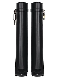 Shark Lock Leather Boots with Wide Calf
