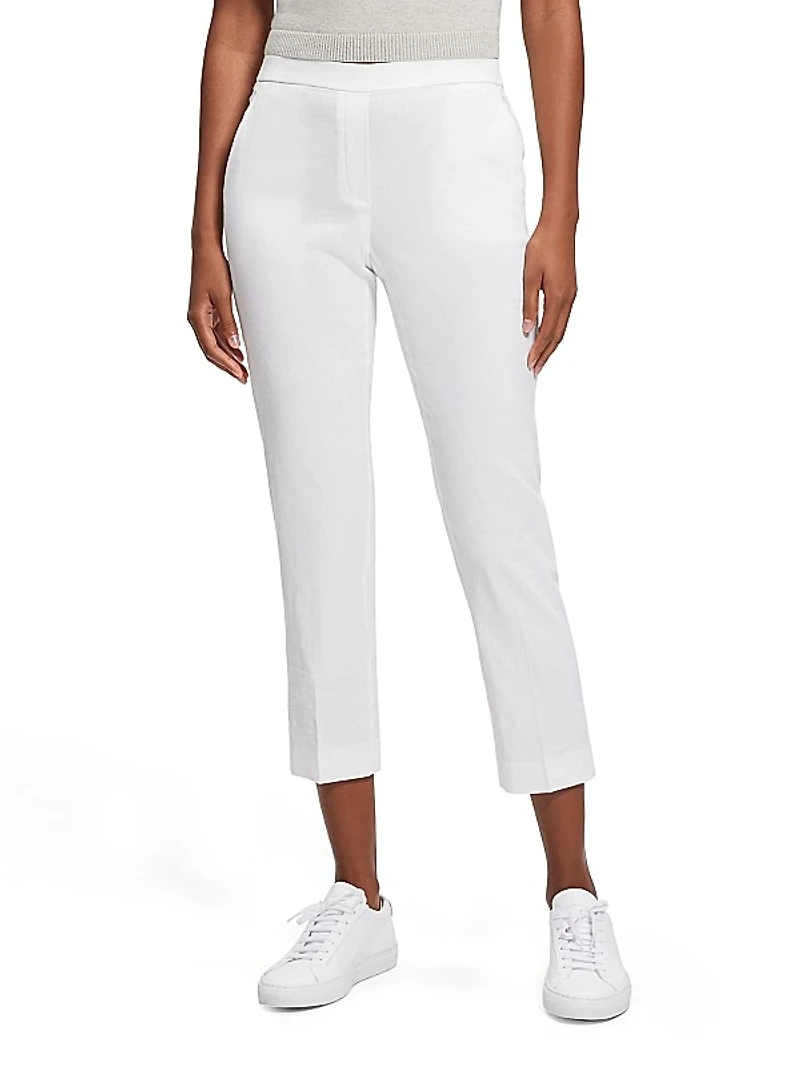 Treeca Linen Slim-Leg Cropped Pants