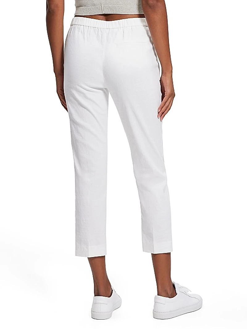 Treeca Linen Slim-Leg Cropped Pants
