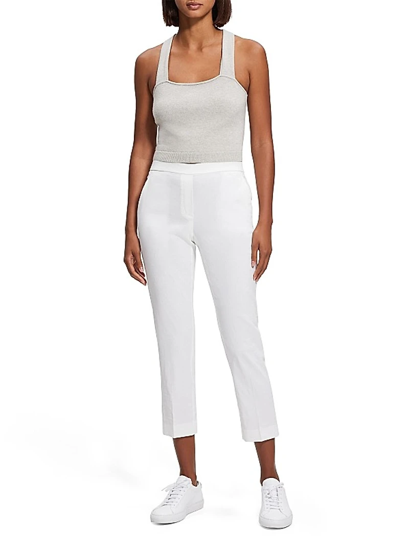Treeca Linen Slim-Leg Cropped Pants
