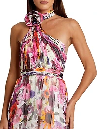 Rosette Halterneck Floral Gown