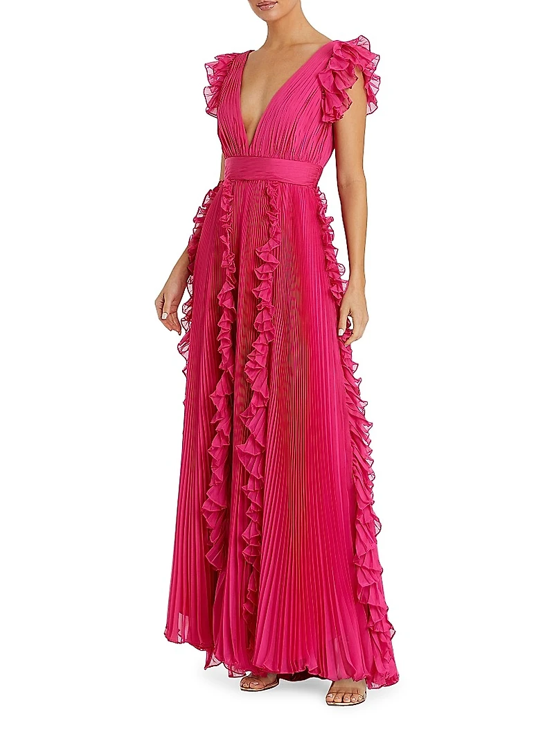 Ieena One Ruffled Chiffon A-Line Gown