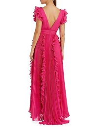 Ieena One Ruffled Chiffon A-Line Gown