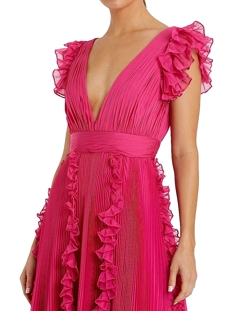 Ieena One Ruffled Chiffon A-Line Gown