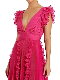 Ieena One Ruffled Chiffon A-Line Gown