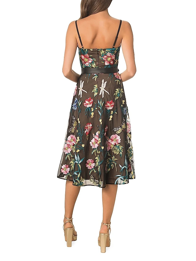 Carlita Belted Embroidered Midi-Dress