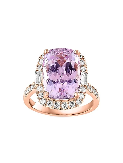 14K Rose Gold, Kunzite & 0.86 TCW Diamond Ring