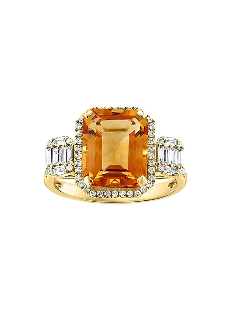 14K Yellow Gold, Citrine & 0.43 TCW Diamond Ring