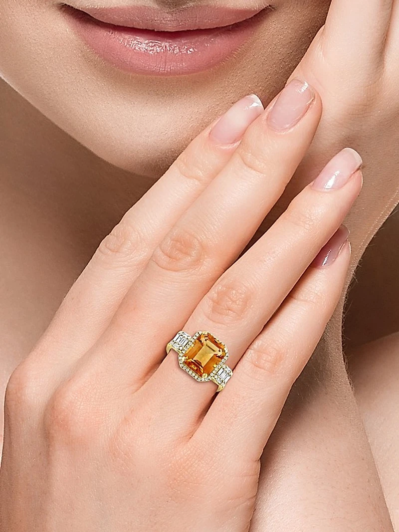 14K Yellow Gold, Citrine & 0.43 TCW Diamond Ring