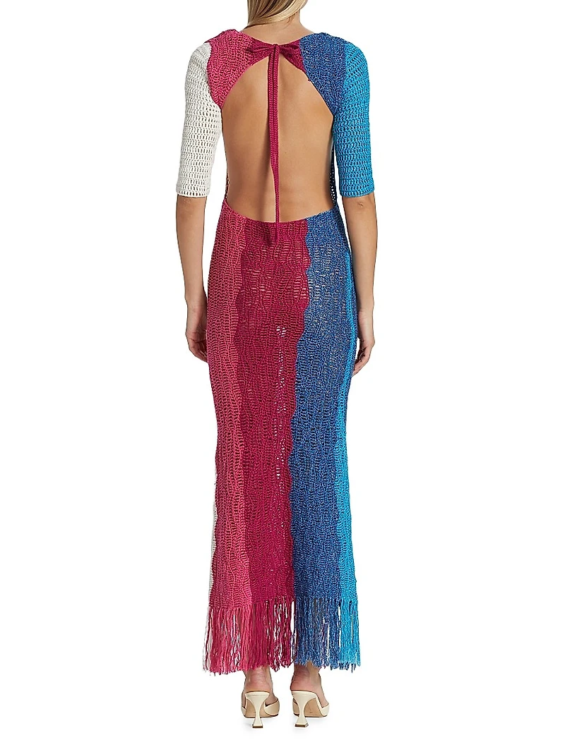 Colorblocked Crocheted Maxi Dress