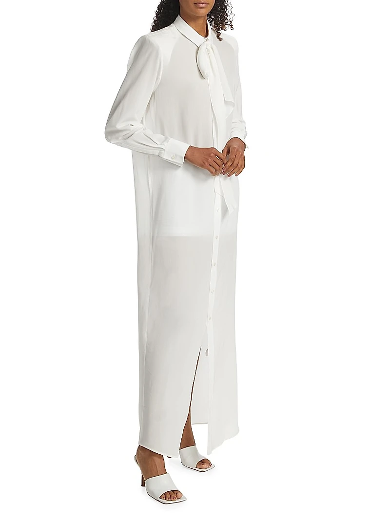 Scarf Neck Silk Maxi Dress