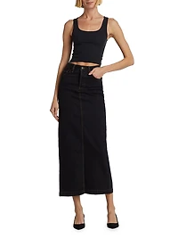 Cotton Denim Midi-Skirt