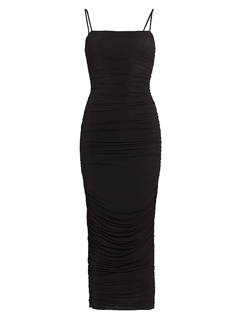 Ruched Slip Midi-Dress