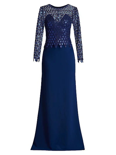 Sequined Diamond Crepe Gown