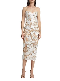 Jasmine 3D Floral Strapless Midi-Dress