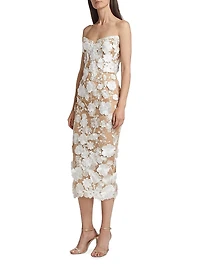 Jasmine 3D Floral Strapless Midi-Dress