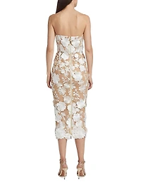 Jasmine 3D Floral Strapless Midi-Dress
