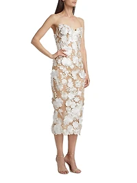 Jasmine 3D Floral Strapless Midi-Dress