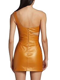 One-Shoulder Coated-Leather Minidress