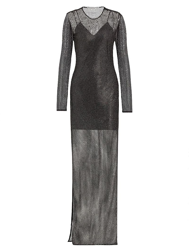 Sheer Long-Sleeve Hot-Fix Gown