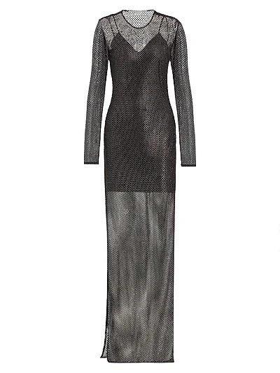 Sheer Long-Sleeve Hot-Fix Gown