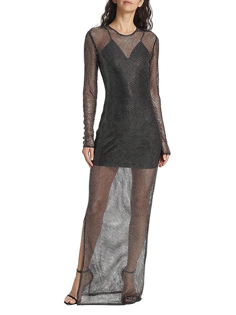 Sheer Long-Sleeve Hot-Fix Gown
