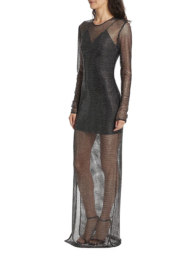Sheer Long-Sleeve Hot-Fix Gown