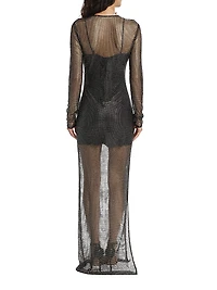 Sheer Long-Sleeve Hot-Fix Gown
