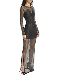 Sheer Long-Sleeve Hot-Fix Gown