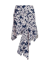 Asymmetric Wallflower-Print Silk Skirt