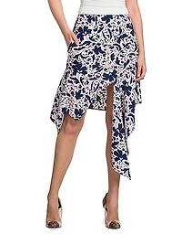 Asymmetric Wallflower-Print Silk Skirt