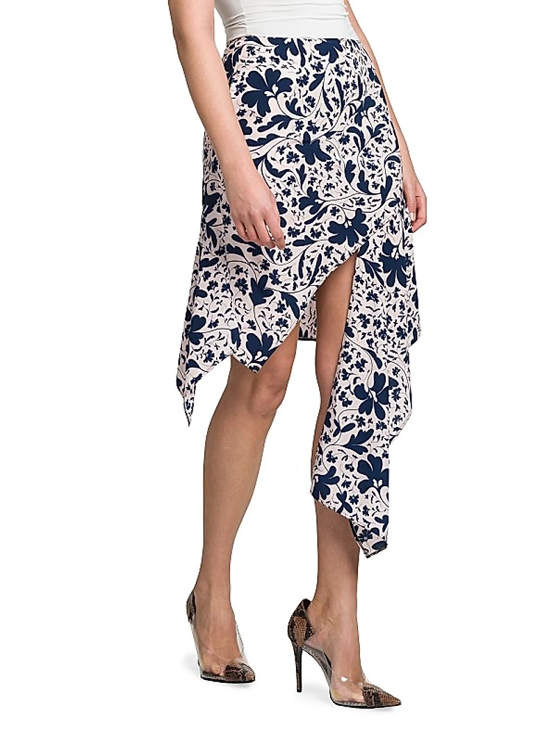 Asymmetric Wallflower-Print Silk Skirt