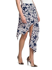 Asymmetric Wallflower-Print Silk Skirt
